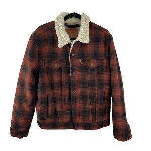 Levis NWT 90s Trucker Farm Plaid Sherpa-Lined Snap Jacket Men's Size M